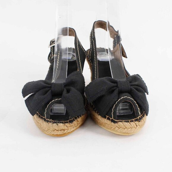 Vidarreta $125 Sz 37 Black Tan Woven Fabric Upper 3" Wedge Heel - Picture 2 of 7